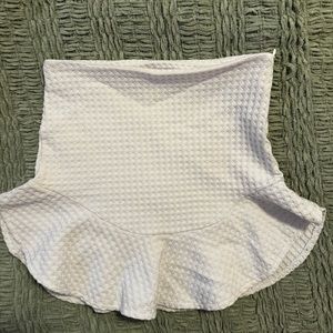 Fit & flare silhouette, ruffle accents, & ruffles, white, ivory, mid rise waist